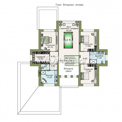 «Двина» — проект двухэтажного дома, особняк с биллиардной и с террасой, с гаражом на 2 авто - превью план дома