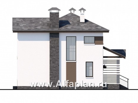 Проекты домов Альфаплан - Кирпичный дом «Панорама» с гаражом навесом - превью фасада №3