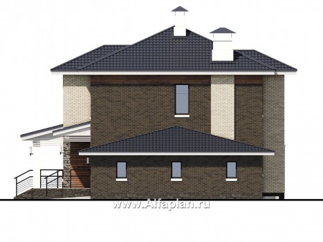 Проекты домов Альфаплан - «Светлая полоса» - современный двухэтажный коттедж с гаражом и верандой - превью фасада №2