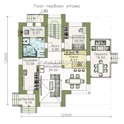 «Печора» - проект двухэтажного дома, в современном стиле, со вторым светом гостиной, с сауной и с террасой - превью план дома