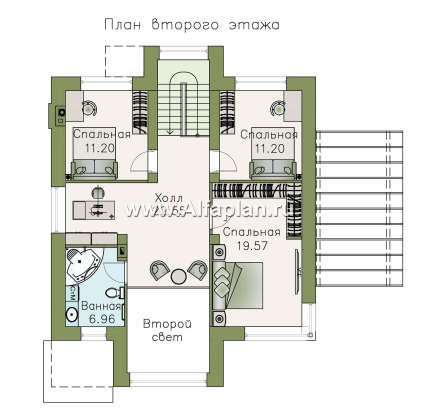«Печора» - проект двухэтажного дома, в современном стиле, со вторым светом гостиной, с сауной и с террасой - превью план дома