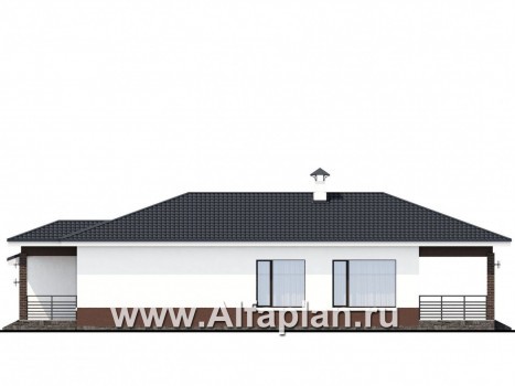 «Каллиопа» - проект одноэтажного дома, 2 спальни, с террасой и с гаражом, в современном стиле - превью фасада дома
