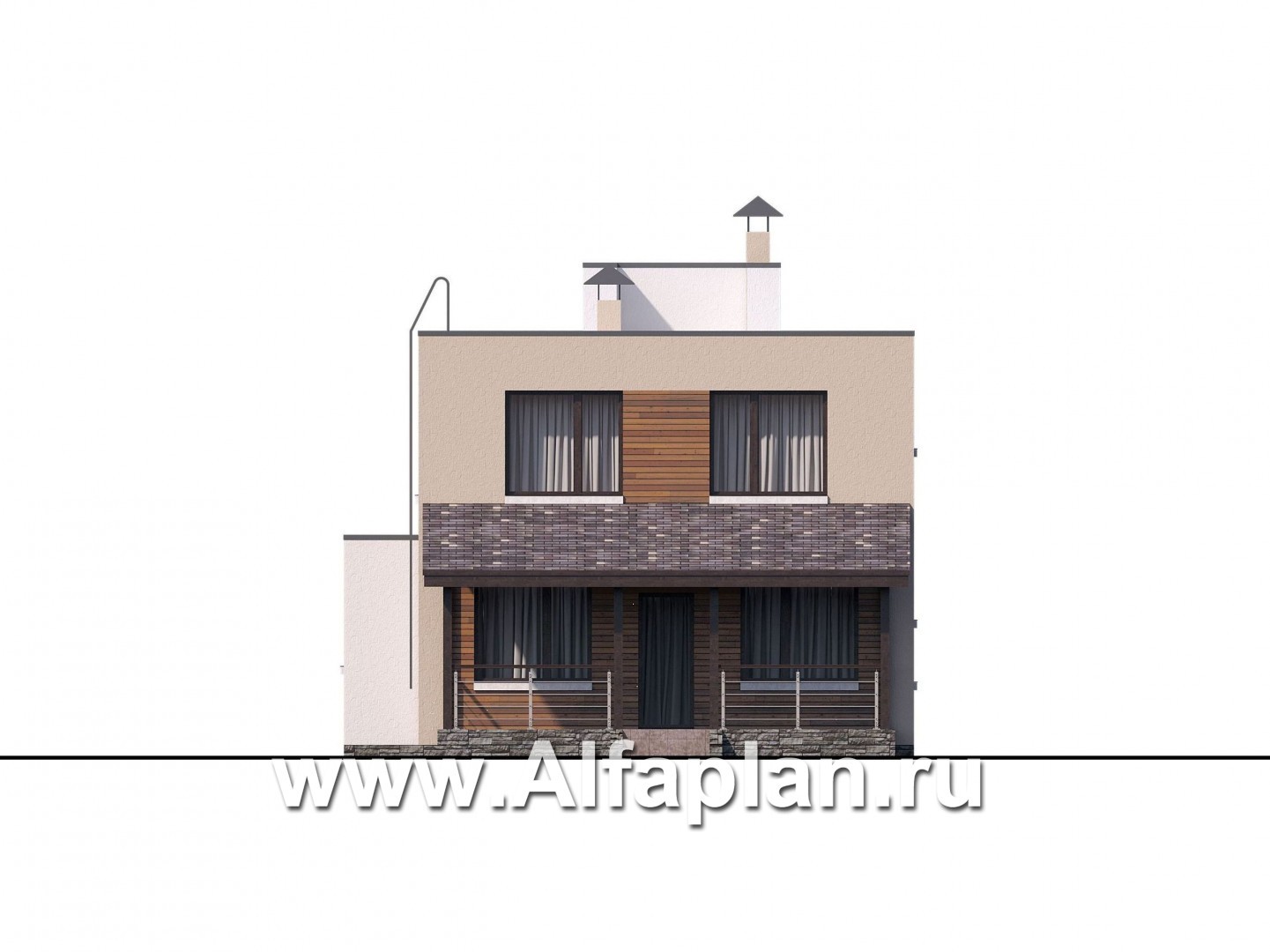 Проекты домов Альфаплан - «Рациональ» - компактный коттедж с плоской кровлей - изображение фасада №4