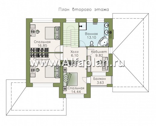 «Летний вечер» - проект двухэтажного дома, с верандой и с гаражом, в современном стиле - превью план дома