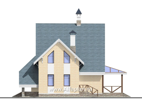 «Шесть соток» - проект дома с мансардой, с террасой - превью фасада дома