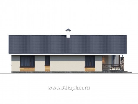 Проекты домов Альфаплан - «Вектор Плюс» - одноэтажный дом с тремя спальнями, террасой и сауной - превью фасада №2