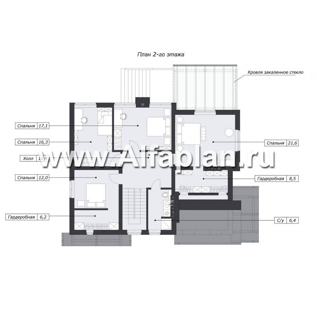 Проект дома с мансардой, планировка с кабинетом на 1 эт и с террасой - план дома