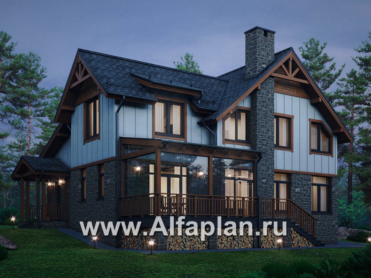 Проект дома с мансардой, планировка с кабинетом на 1 эт и с террасой - дизайн дома №4