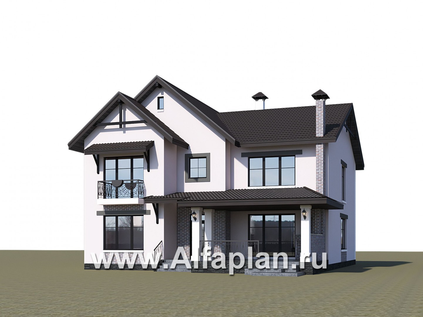 «Сафо» - проект двухэтажного дома, из кирпича, второй свет гостиной, с сауной и с террасой - дизайн дома №4