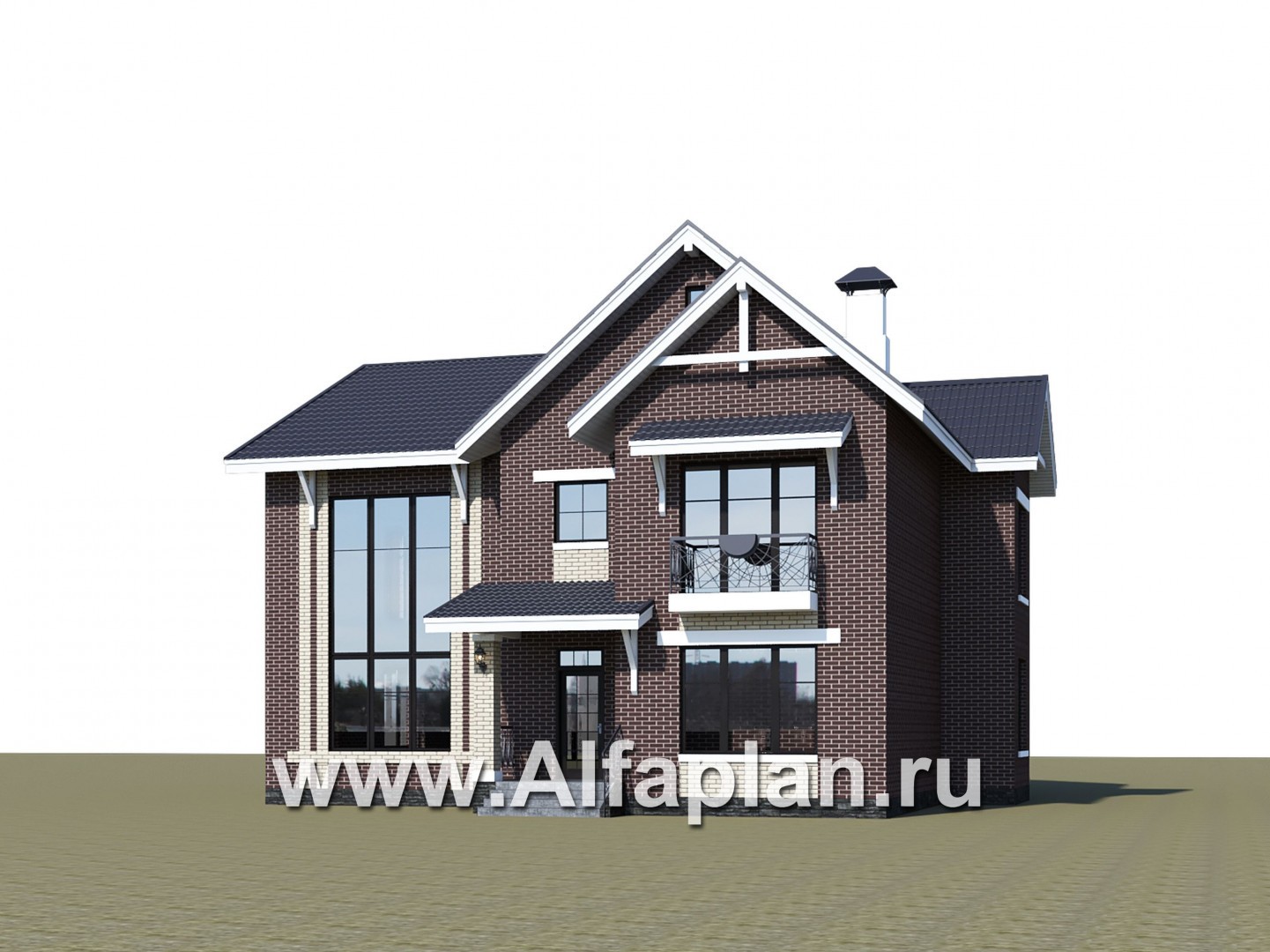 «Сафо» - проект двухэтажного дома, из кирпича, второй свет гостиной, с сауной и с террасой, американский стиль - дизайн дома №1