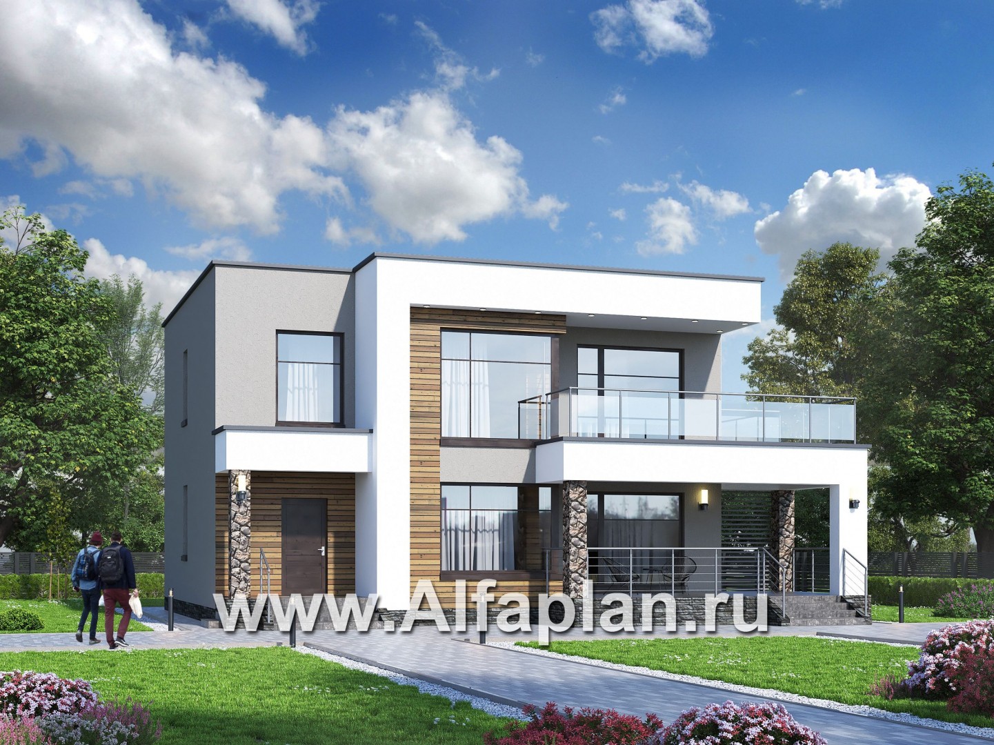 «Серотонин» - проект двухэтажного дома, в современном стиле хай-тек, с террасой и балконом - основное изображение