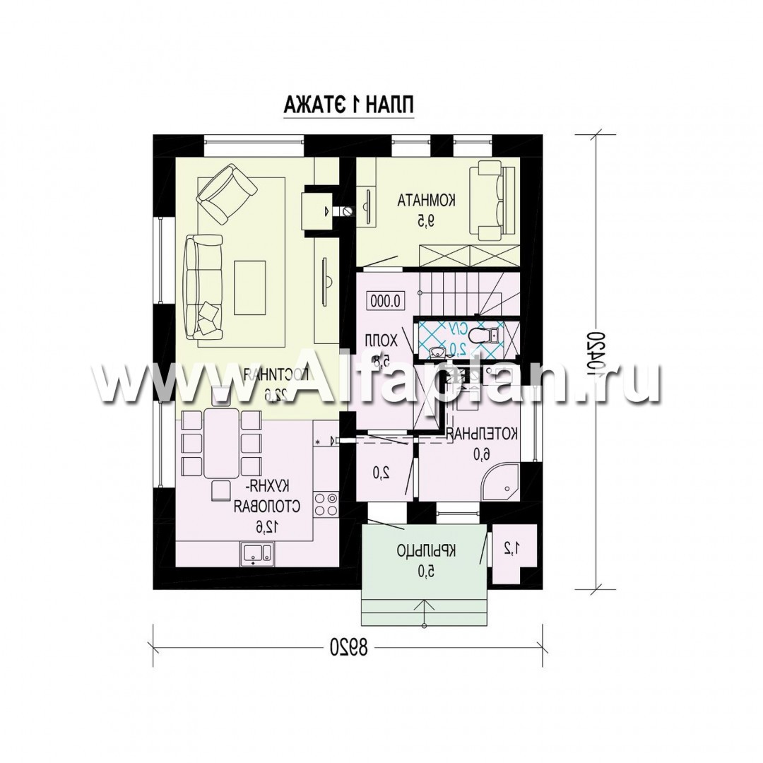Проект двухэтажного дома, с кабинетом на 1 эт, для маленького  участка, в современном стиле - план дома