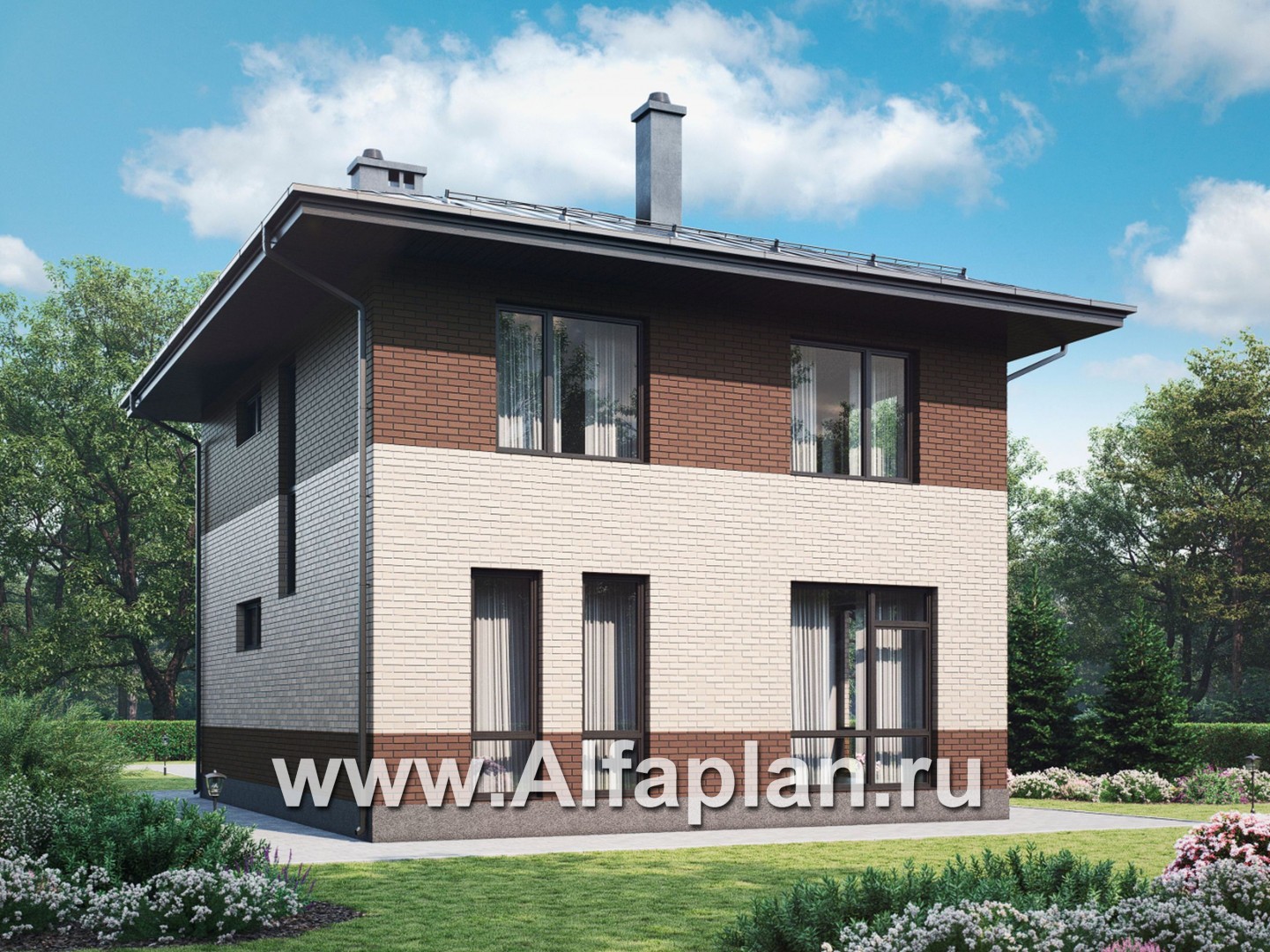 Проект двухэтажного дома, с кабинетом на 1 эт, для маленького  участка, в современном стиле - дизайн дома №1