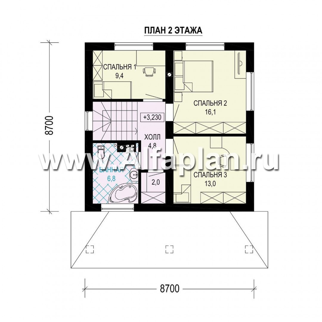 Проект двухэтажного дома из газобетона, планировка с кабинетом на 1 эт и с террасой, в современном стиле - план дома