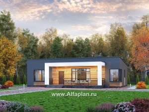 Проекты домов Альфаплан - Проект одноэтажного дома с тремя спальнями - превью основного изображения