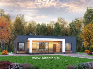 Проекты домов Альфаплан - Проект одноэтажного дома с тремя спальнями - превью основного изображения