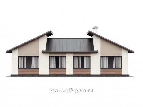 «Стрельна» - проект одноэтажного дома с 4-мя спальнями, и террасой со стороны входа - превью фасада дома