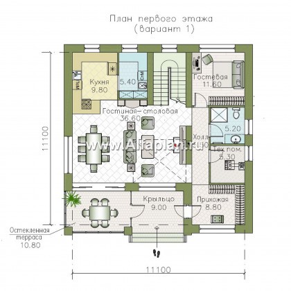 Проекты домов Альфаплан - "Римские каникулы" - проект дома с двусветной гостиной - превью плана проекта №1