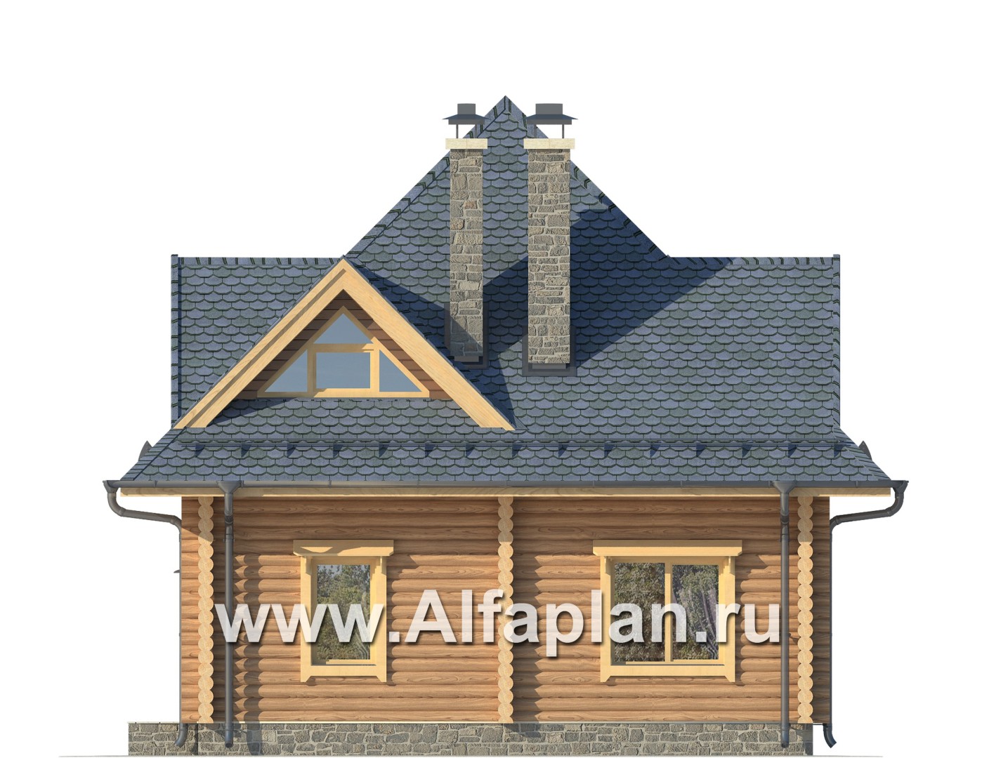 Проекты домов Альфаплан - Одноэтажный дом из бревен с мансардой - изображение фасада №4