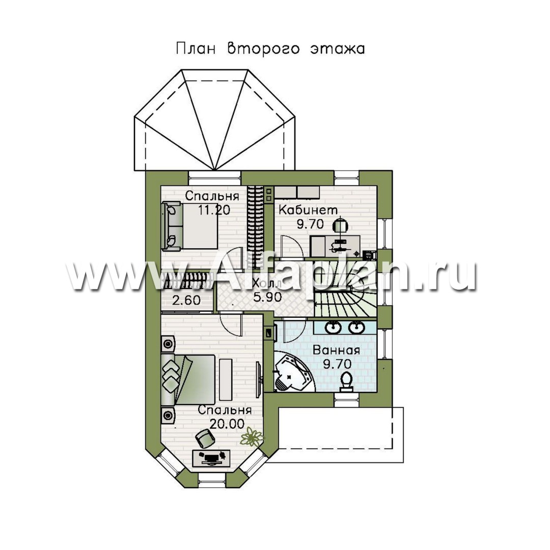 «Аврора» - проект двухэтажного дома из газобетона с эркером и с террасой - план дома
