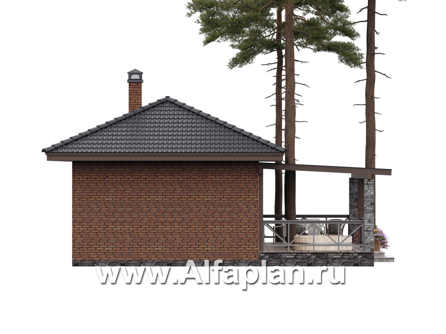 Проект бани, каркасный дом, с большой террасой - дизайн дома №5