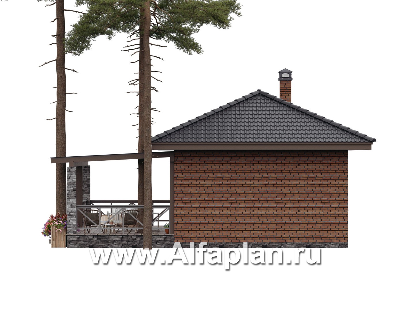 Проект бани, каркасный дом, с большой террасой - дизайн дома №6