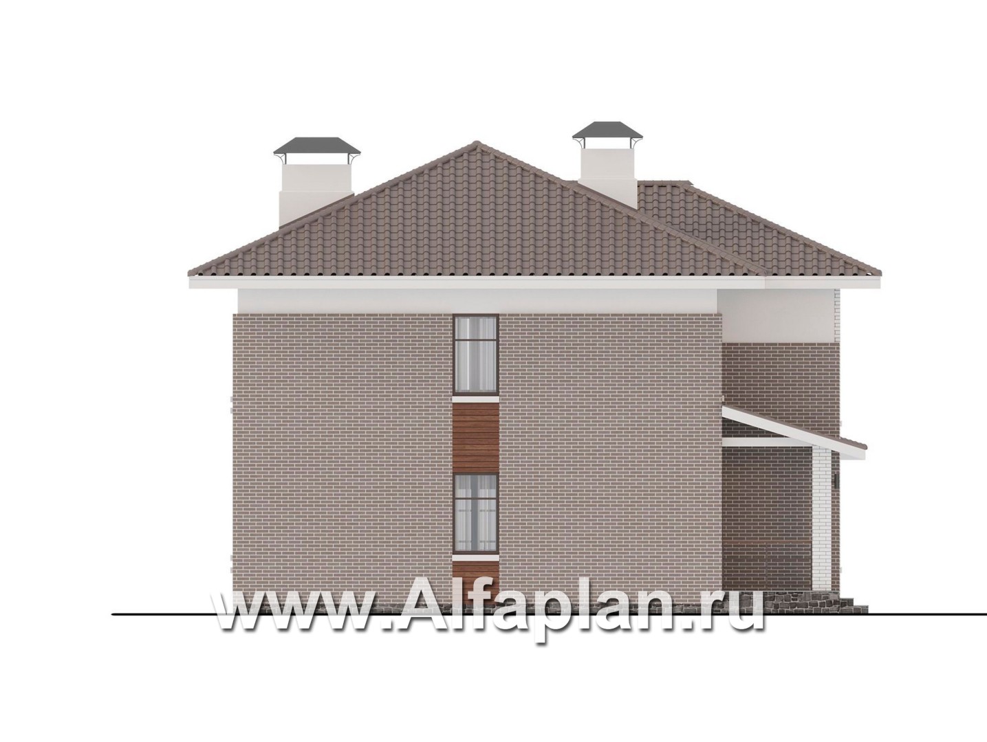 Проекты домов Альфаплан - Проект двухэтажного дома с лестницей в гостиной - изображение фасада №3