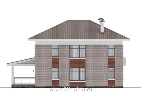 Проекты домов Альфаплан - Проект двухэтажного дома с лестницей в гостиной - превью фасада №4