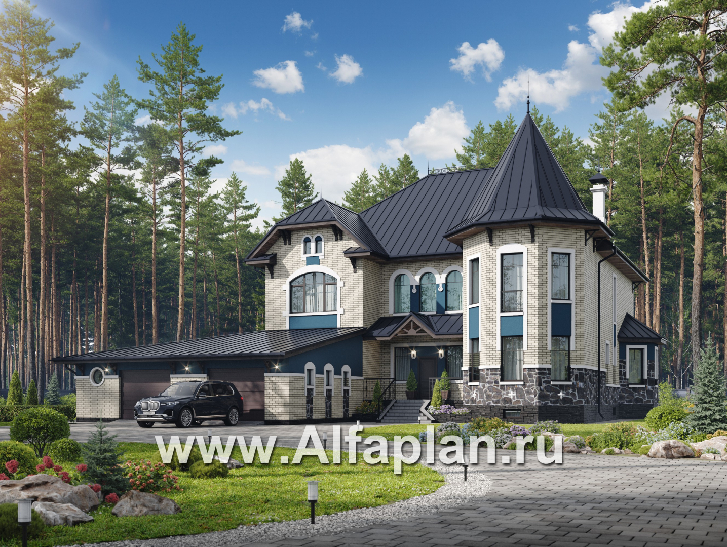 Проекты домов Альфаплан - "Дворянское гнездо" - семейный особняк в русском стиле - основное изображение