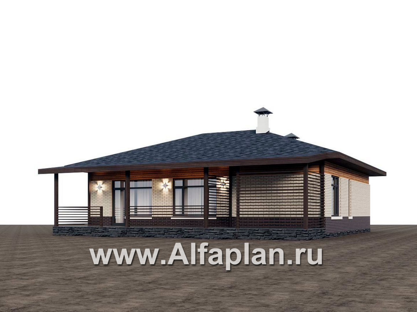 «Отрадное» - проект одноэтажного дома из газобетона, с террасой, 3 спальни - дизайн дома №2