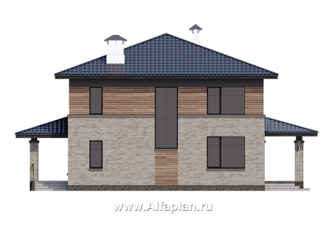 «Триггер роста» - проект двухэтажного дома из блоков, с террасой и вторым светом, в стиле Райта - превью фасада дома