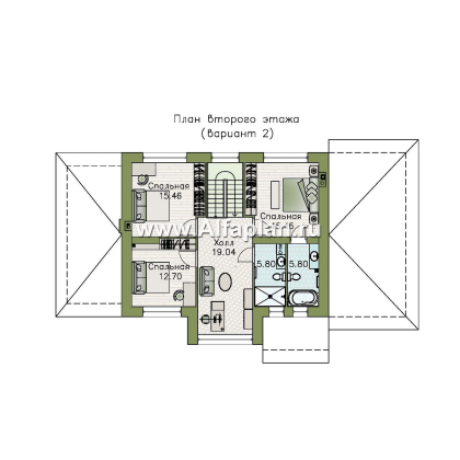 «Компас» - проект двухэтажного дома из газобетона, стеррасой и гаражом, в стиле Райта - превью план дома