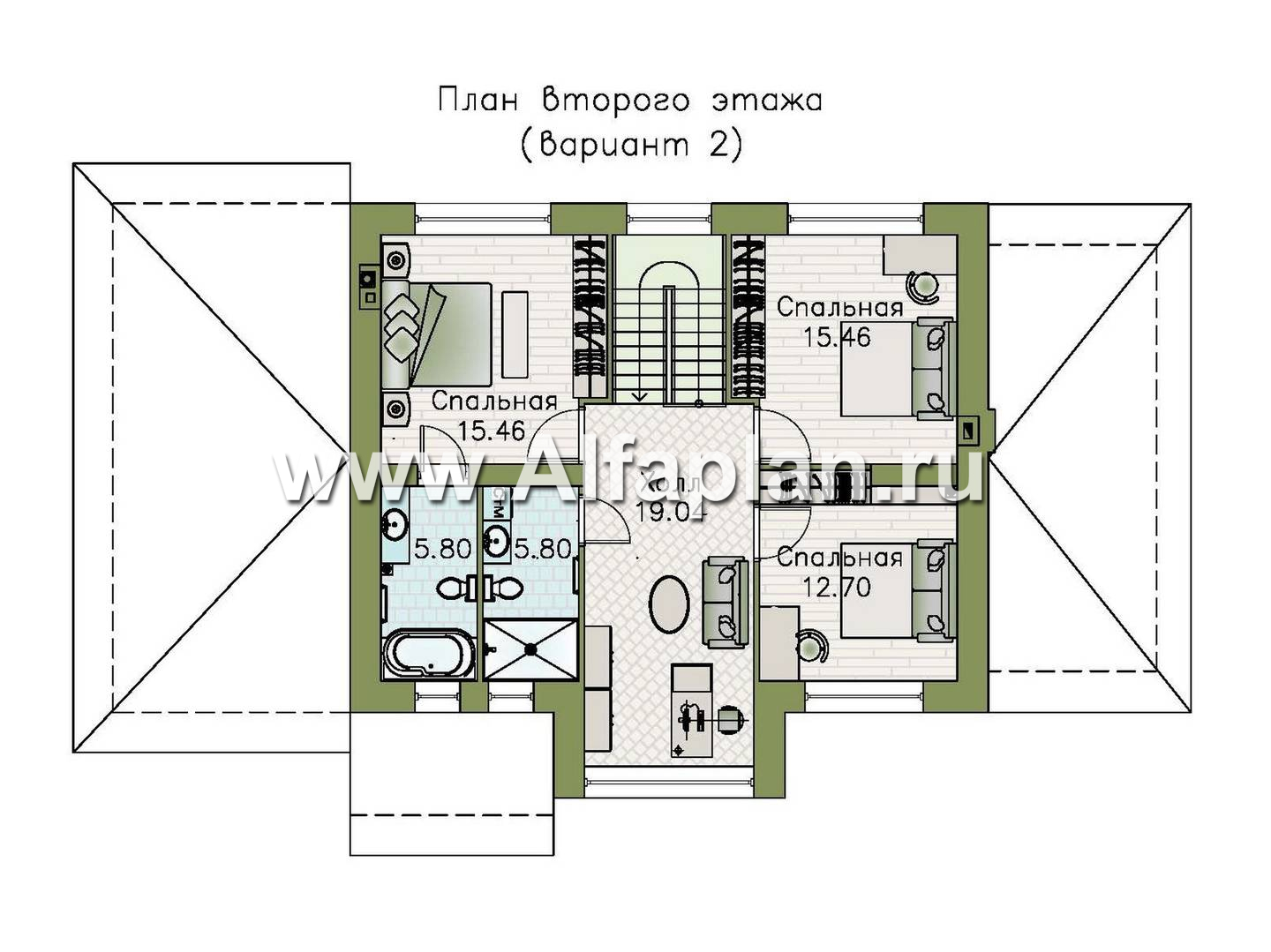 «Компас» - проект двухэтажного дома из газобетона, стеррасой и гаражом, в стиле Райта - план дома