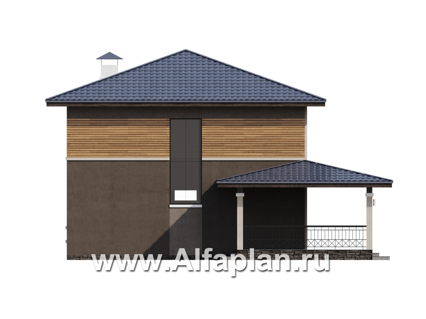 Проекты домов Альфаплан - "Юта" - двухэтажный коттедж в стиле прерий (Райта) - изображение фасада №3