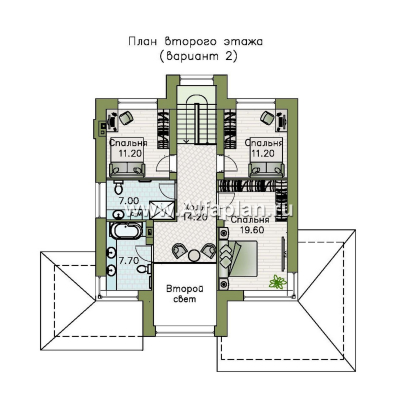 Проекты домов Альфаплан - "Монтана" - проект двухэтажного дома из кирпичей в стиле прерий (Райта) - превью плана проекта №3