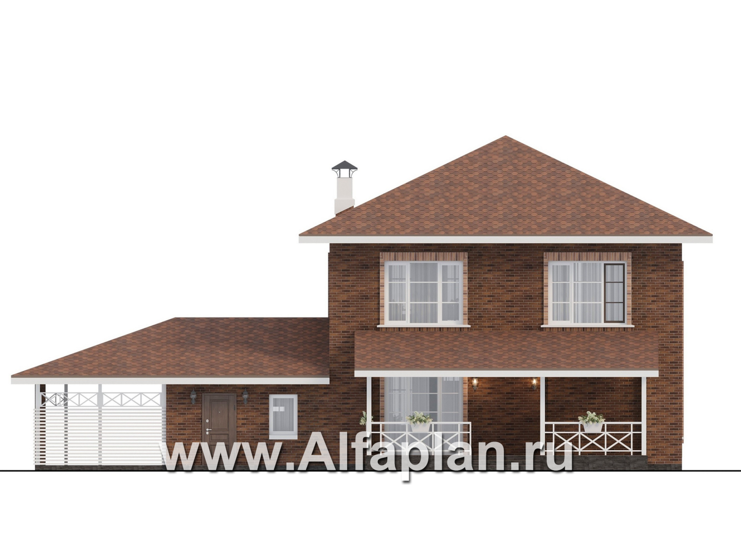 Проекты домов Альфаплан - "Сайма" - двухэтажный дом из кирпичей в баварском стиле, с гаражом - изображение фасада №4