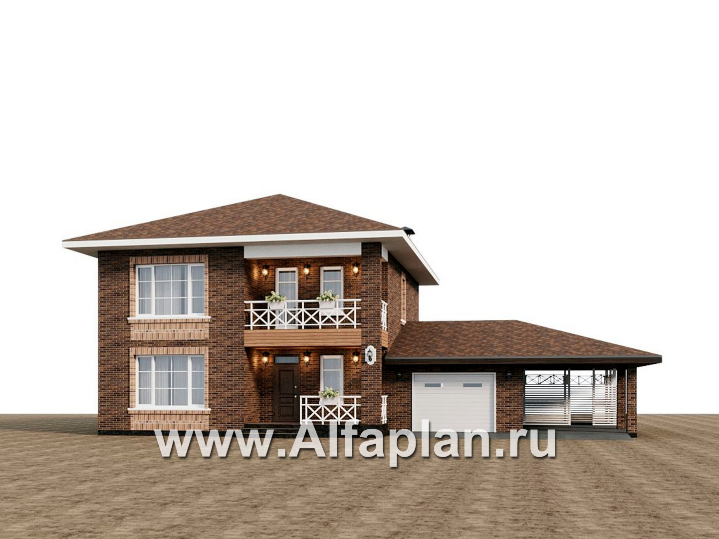 Проекты домов Альфаплан - "Сайма" - двухэтажный дом из кирпичей в баварском стиле, с гаражом - дополнительное изображение №2