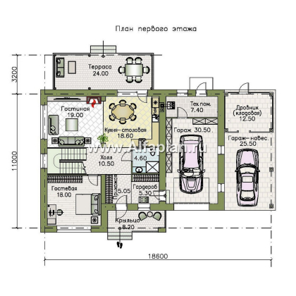 Проекты домов Альфаплан - "Сайма" - двухэтажный дом из кирпичей в баварском стиле, с гаражом - превью плана проекта №1
