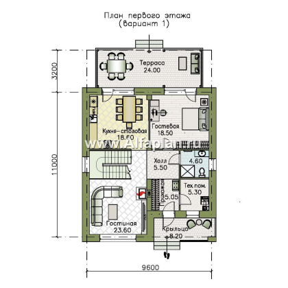 «Ладога» - проект двухэтажного дома из газобетона, с террасой, отличная планировка - превью план дома