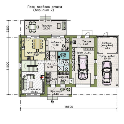 Проекты домов Альфаплан - "Вуокса" - современный двухэтажный коттедж, штукатурные фасады, с гаражом - превью плана проекта №2