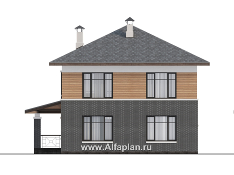 Проекты домов Альфаплан - "Отрадное" - дизайн дома в стиле Райта, с террасой на главном фасаде - превью фасада №4
