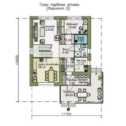 Проекты домов Альфаплан - "Отрадное" - дизайн дома в стиле Райта, с террасой на главном фасаде - превью плана проекта №2
