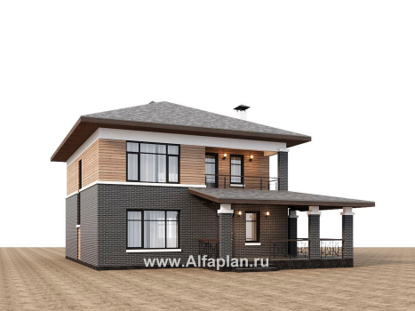 Проекты домов Альфаплан - "Отрадное" - дизайн дома в стиле Райта, с террасой на главном фасаде - превью дополнительного изображения №2