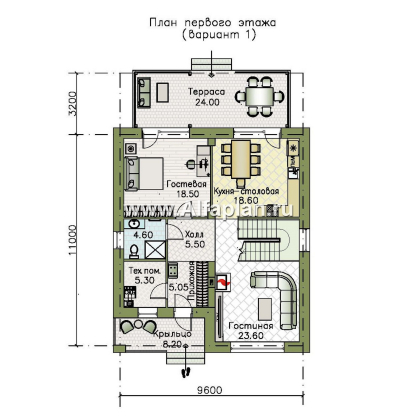 Проекты домов Альфаплан - "Вуокса" - современный двухэтажный коттедж - превью плана проекта №1