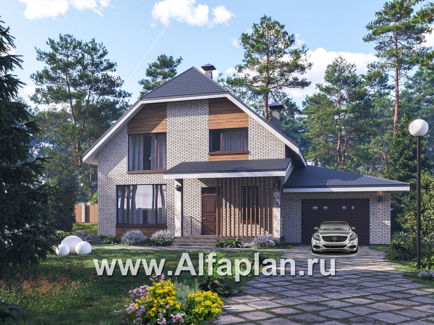 «Династия» - проект дома с мансардой, мастер спальня, с террасой и гаражом с мастерской - основное изображение