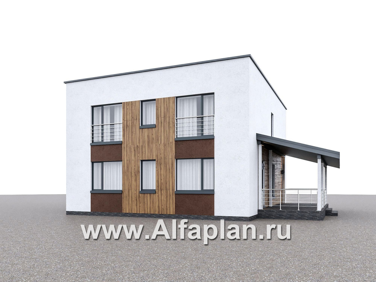 «Коронадо» - проект дома, 2 этажа, с террасой сбоку и плоской крышей, мастер спальня, в стиле хай-тек - дизайн дома №2