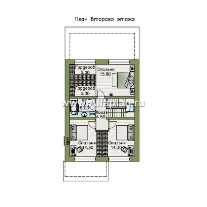 «Генезис» - проект дома с мансардой, с террасой в современном стиле - превью план дома