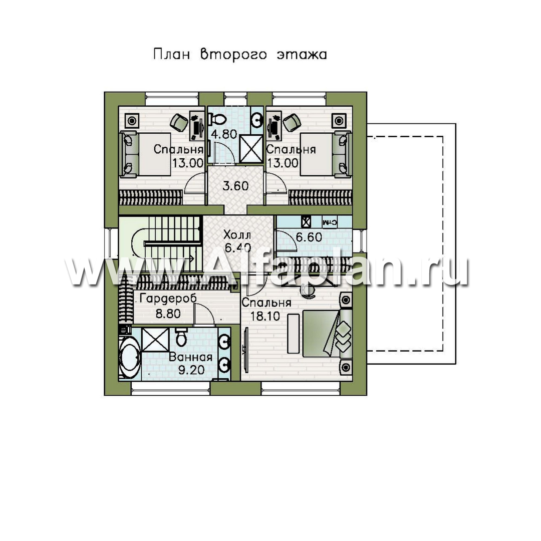 «Чистая линия» - проект дома, 2 этажа, мастер спальня, с террасой сбоку, в современном стиле - план дома