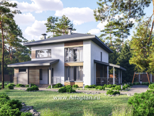 «Чистая линия» - проект дома, 2 этажа, мастер спальня, с террасой сбоку, в современном стиле