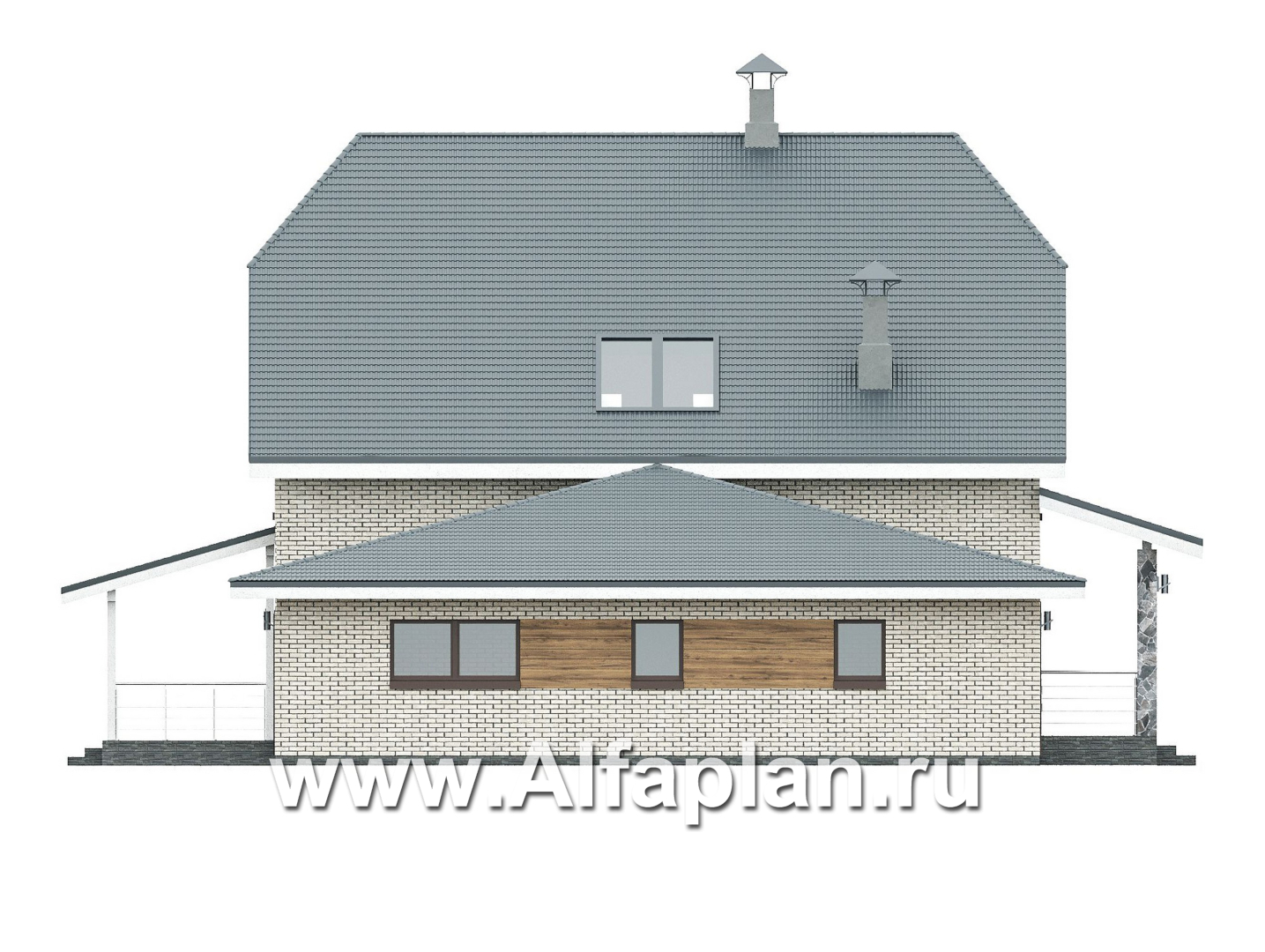 «Династия» - проект дома с мансардой, мастер спальня, с террасой и гаражом с мастерской - фасад дома